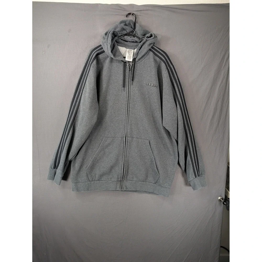 Adidas Essentials 3-Stripes Full Zip Hoodie‎ Grey DX2528 Mens 2XLT